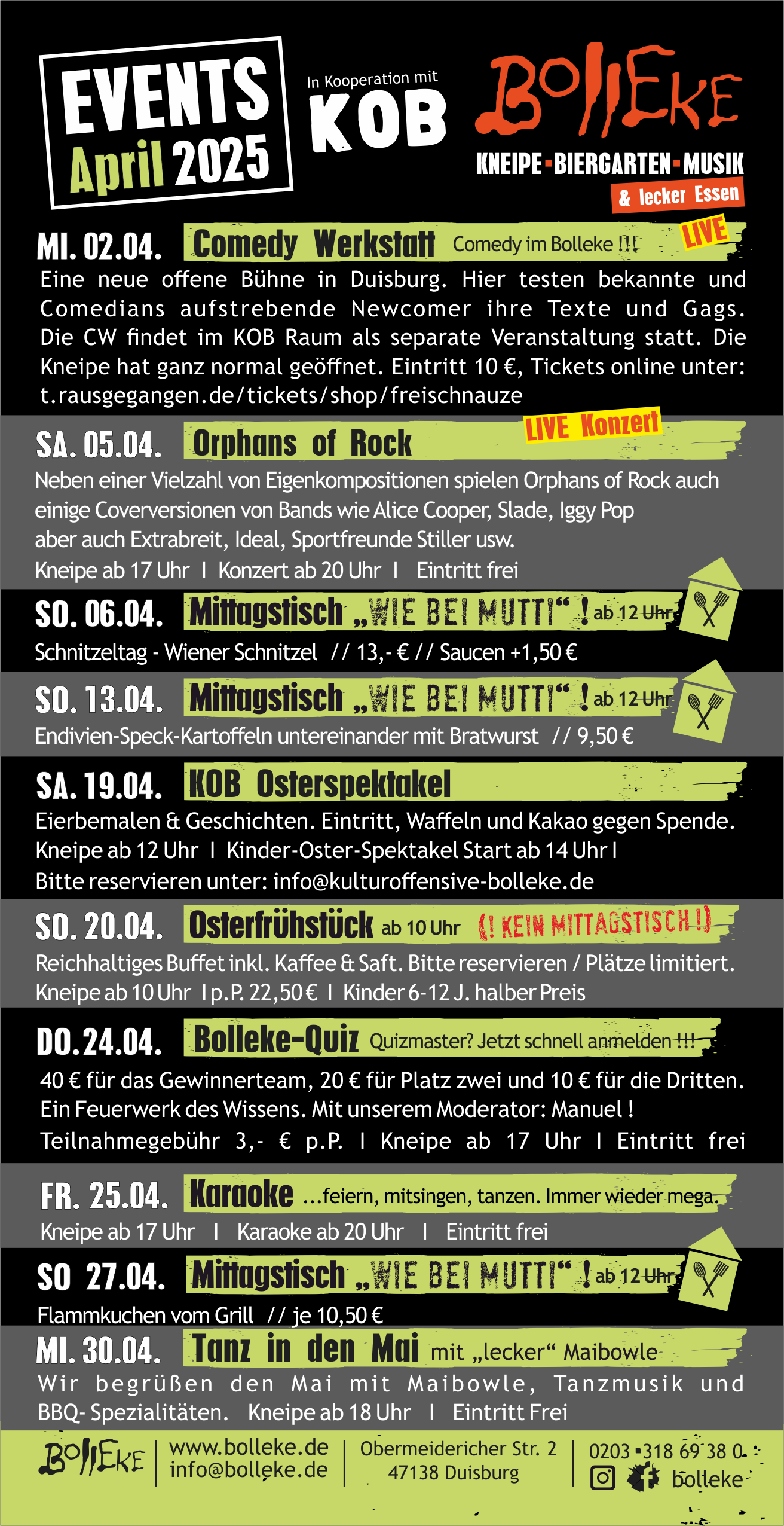 Veranstaltungen, Events im Bolleke im April 2025