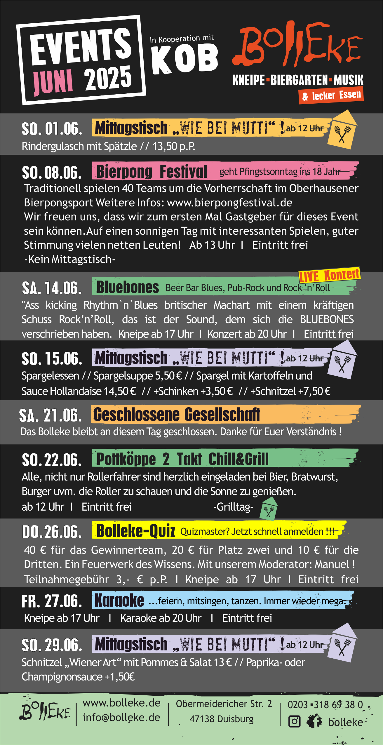 Veranstaltungen, Events im Bolleke im Juni 2025