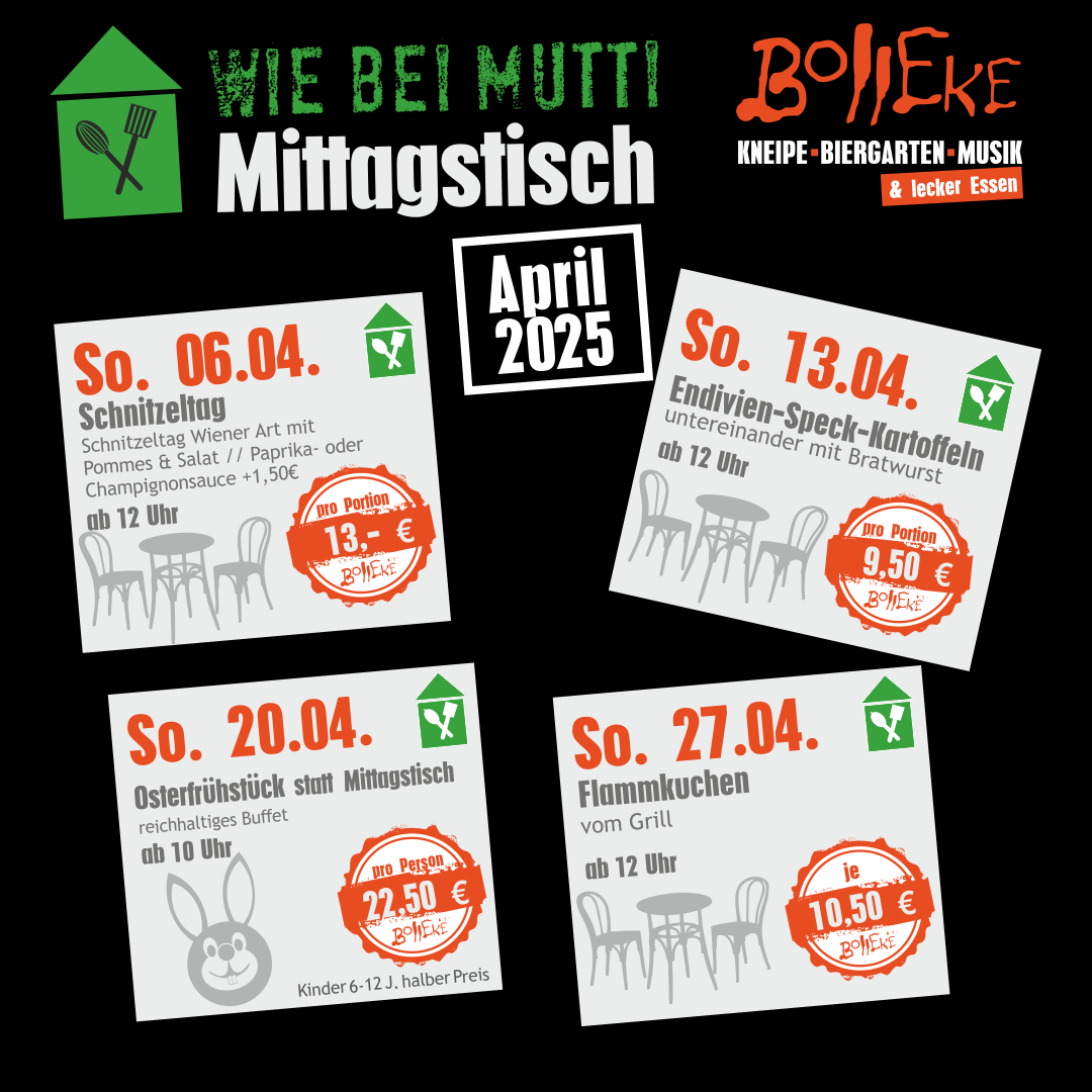 Mittagstisch im April im Bolleke